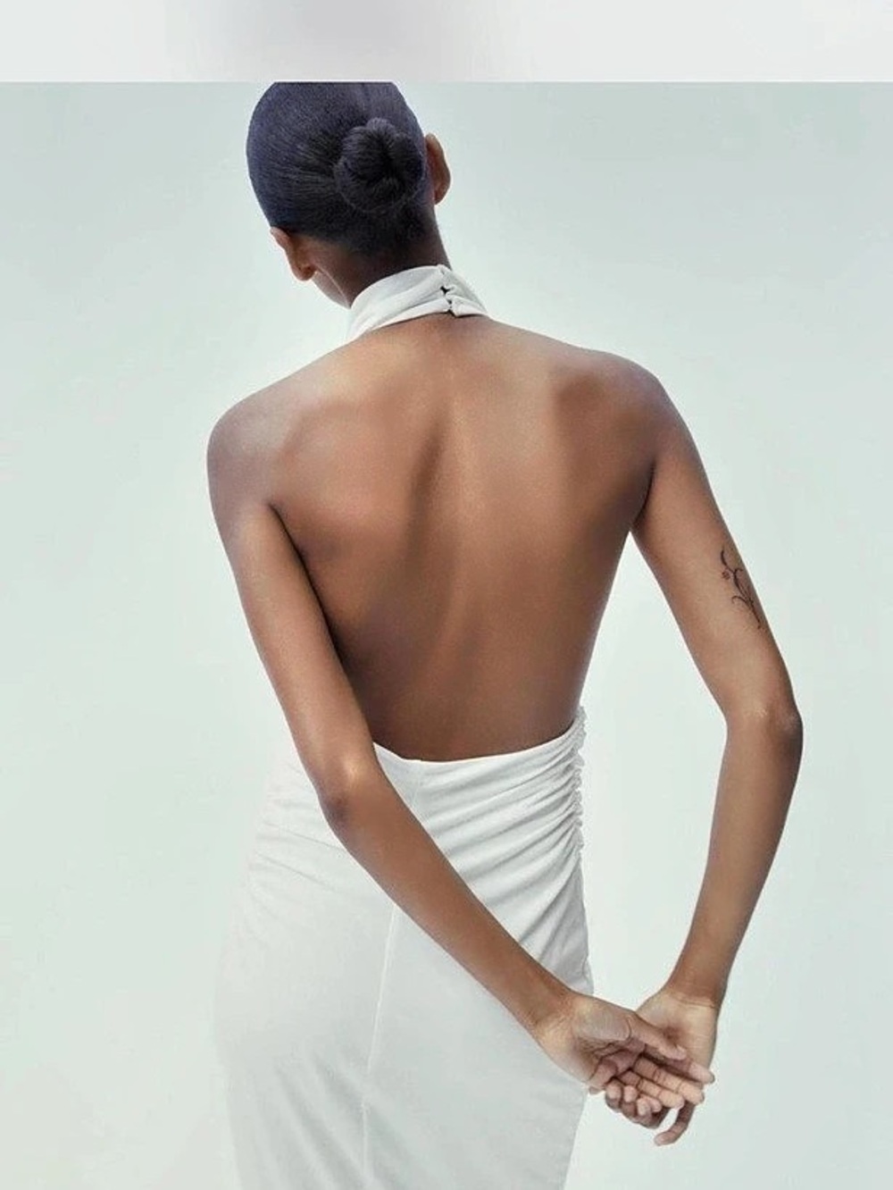 ZARA Draped Long White Dress Ruched Wedding Dress in White Size XS